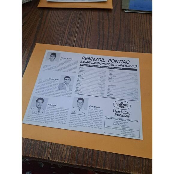 Vintage Michael Waltrip Pennzoil 30 Driver Card Bahari Racing NASCAR Winston Cup - Picture 3 of 3